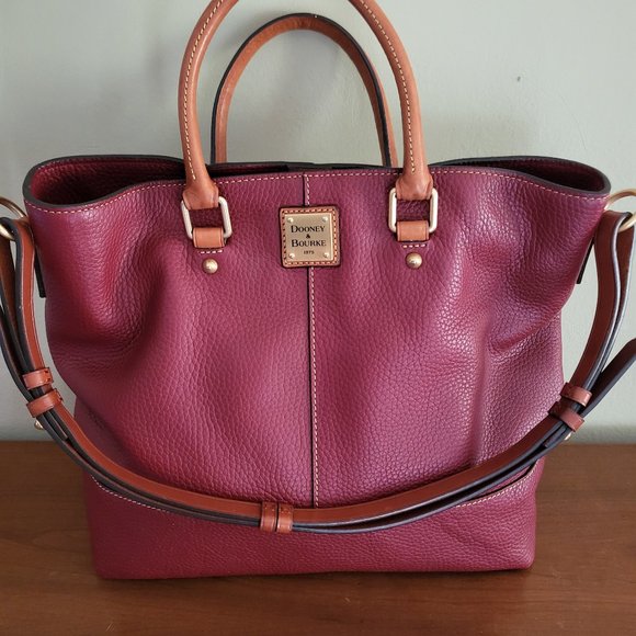 Dooney & Bourke Handbags - Donney & Bourke Chelsea Shopper Bag Cranberry And Tan Pebble Leather Like New